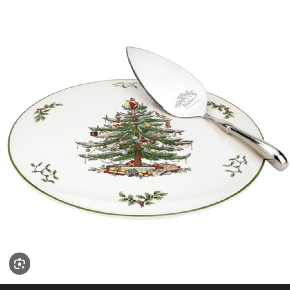 SPODE CHRISTMAS TREE CAKE PLATE AND SERVER SET
